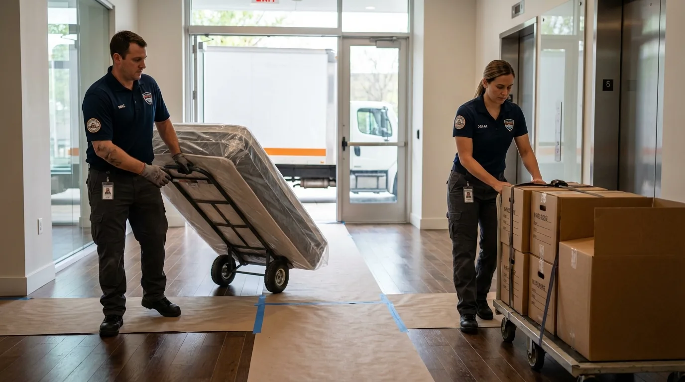 Professional apartment movers loading elevator in Bodfish, CA